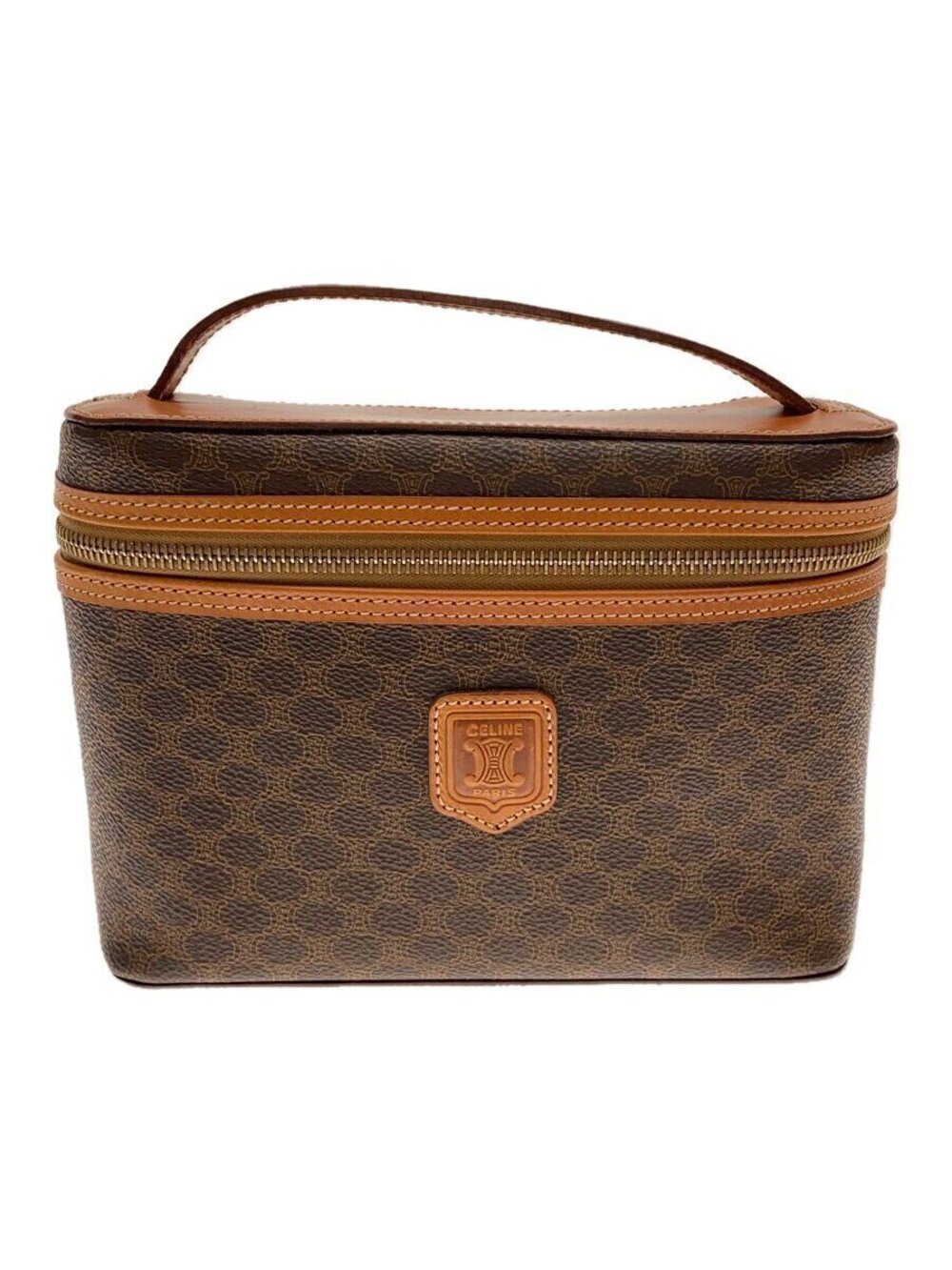 Celine handbag iconic brown coated canvas Macadam leather